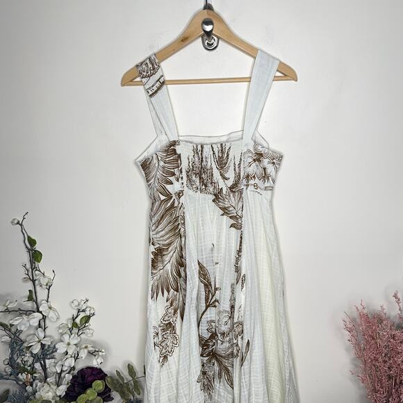 ANTHROPOLOGIE x PILCRO Square Neck Babydoll Midi Dress Gauze Ivory Brown {FF20} - Picture 4 of 7